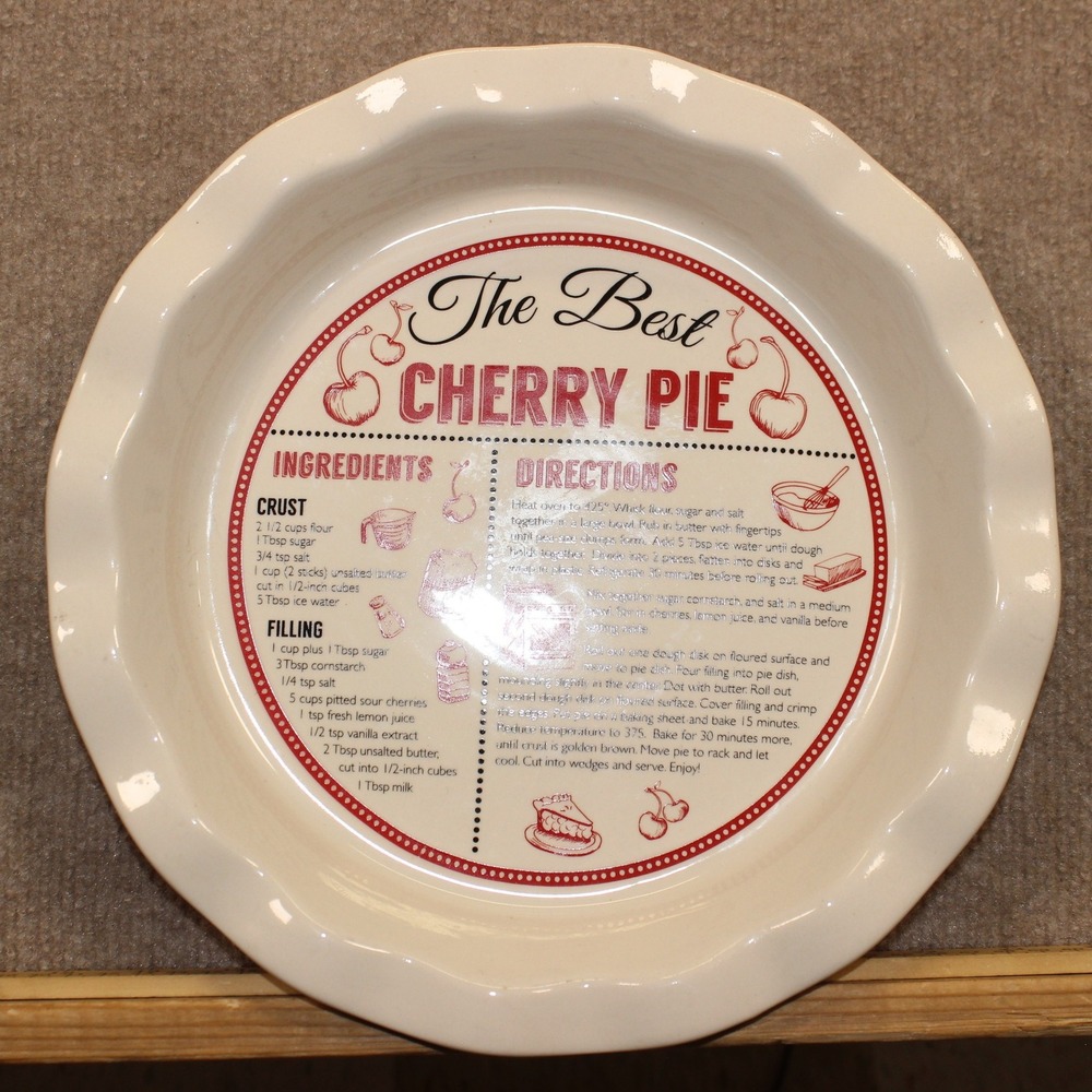 DEI Dennis East International The Best Cherry Pie Recipe Dish Red Ceramic 11in
